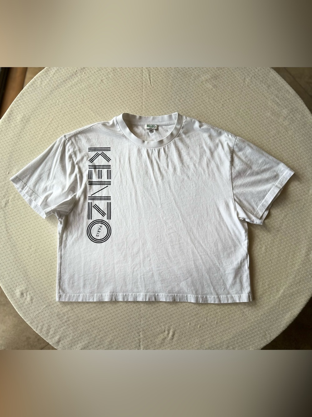 Kenzo White Short-Sleeve Tee with Black Vertical Logo